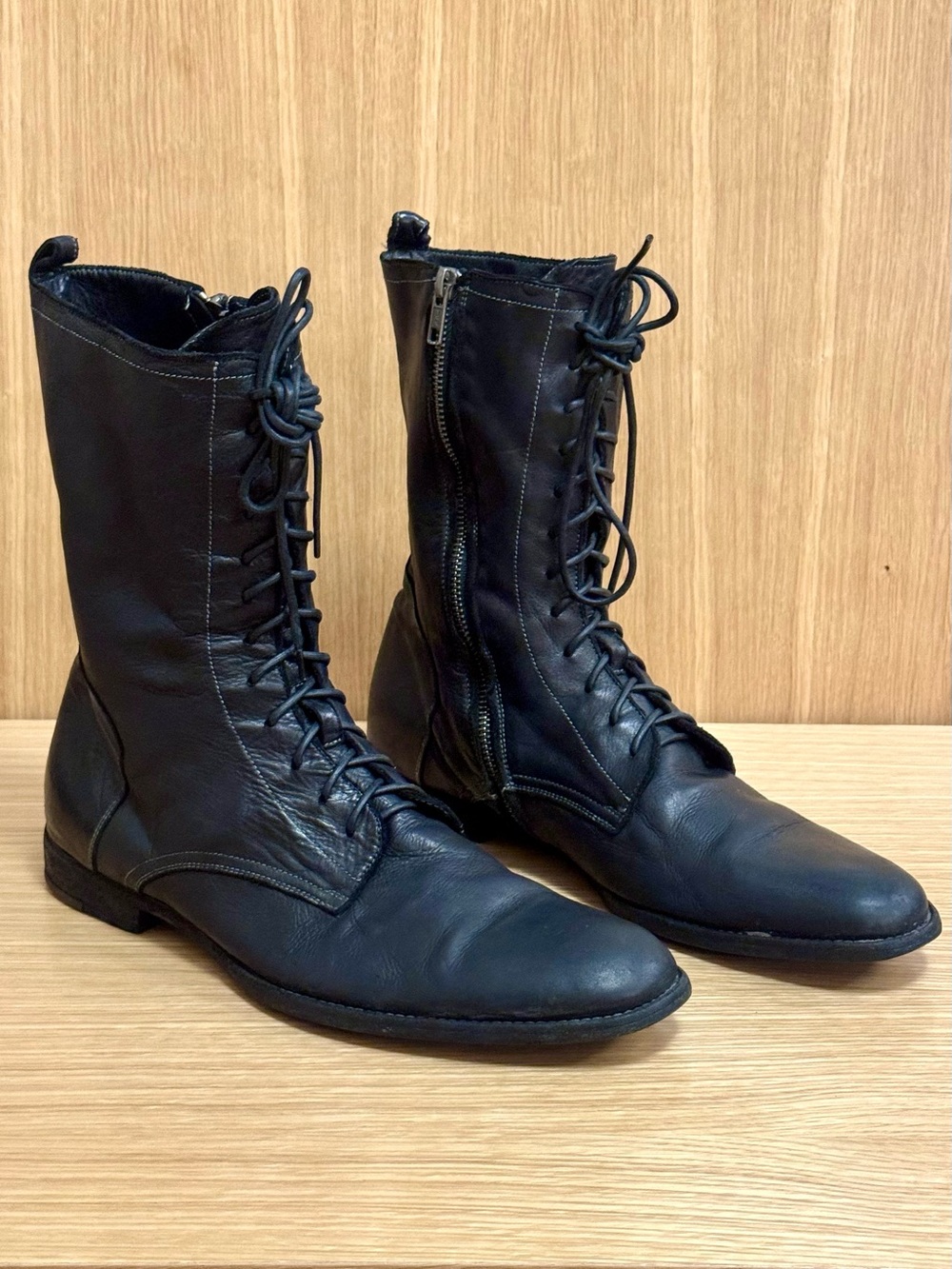 Alexander McQueen Black Leather Lace-Up Combat Boots w/ Side Zip, Men’s EU41/US8